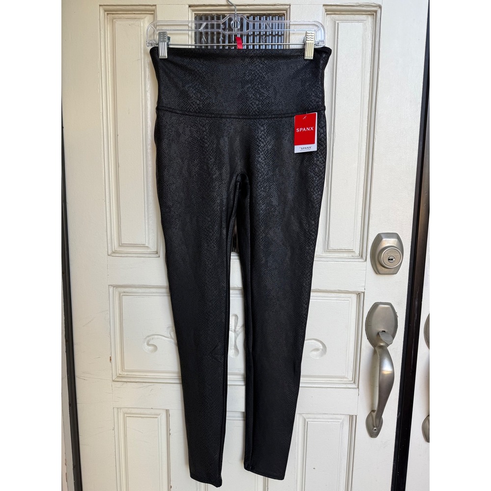 SPANX Black Faux-Snakeskin High-Waist Leggings